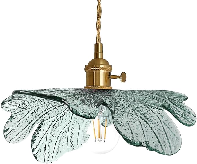 Modern Pendant Light Hand Blown 1-Light Large Glass Pendant Light Brass Pendant Lights Vintage Ceiling Hanging Lighting with Dark Green Glass Shade for Kitchen Island Dining Room Bedroom