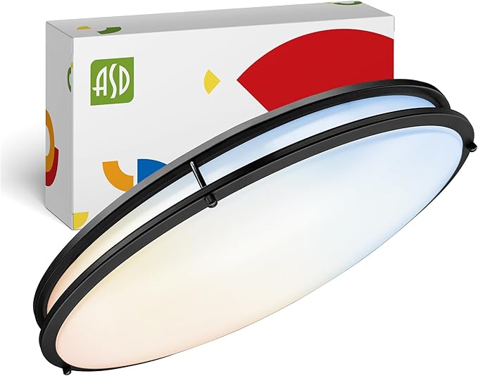 ASD LED 32" Oval Flush Mount Lighting, Close to Ceiling Light Fixture | 5CCT, Dimmable, ETL Listed | 50W 4195LM 2700-5000K 120V | Low Profile Double Ring Lamp | Black