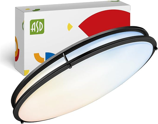 ASD LED 32" Oval Flush Mount Lighting, Close to Ceiling Light Fixture | 5CCT, Dimmable, ETL Listed | 50W 4195LM 2700-5000K 120V | Low Profile Double Ring Lamp | Black