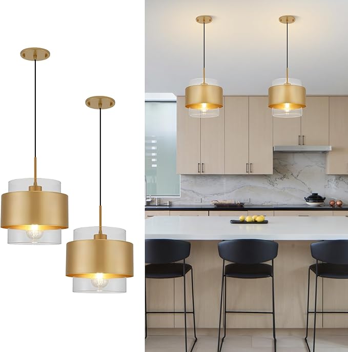 9.8" Modern Pendant Lights Kitchen Island, Hanging Light Fixtures with Durable Metal Shades, Adjustable Pendant Lights for Kitchen Island Bedroom Hallway, 2 Pack