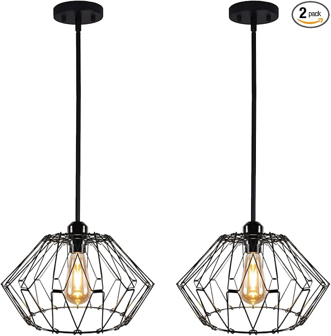 KOSTA Pendant Light Fixtures, Hanging Ceiling Lights, E26 Base Max. 40 Watts, for Kitchen Island Dining Restaurant Room Hallway Hotel Bar, 12 Inch, Bulb Not Included, 2-Pack