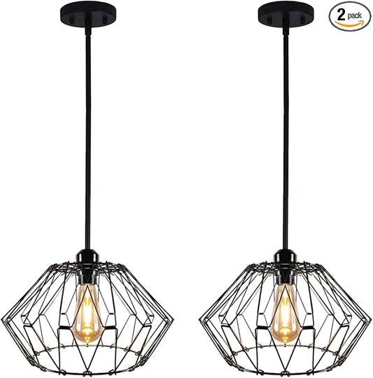 KOSTA Pendant Light Fixtures, Hanging Ceiling Lights, E26 Base Max. 40 Watts, for Kitchen Island Dining Restaurant Room Hallway Hotel Bar, 12 Inch, Bulb Not Included, 2-Pack