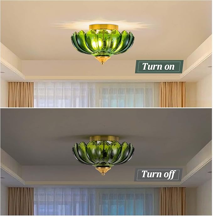 Semi Flush Mount Ceiling Light,Vintage Ceiling Light 9.8 Inch Small Green Glass Ceiling Lighting E26 Hallway Vintage Lights Fixture Ceiling for Living Room, Bedroom, Dining Room