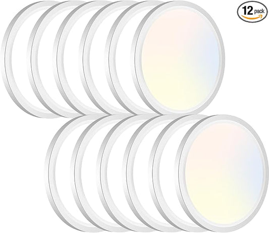 12PACK LED Flush Mount Ceiling Light, 3CCT Selectable 3000K-4000K-6500K & 100W Equivalent Modern Kitchen Recessed Ceiling Lamp 15W 1500Lm 7.5 Inch for Bathroom Closet Laundry Bedroom Hallway, White