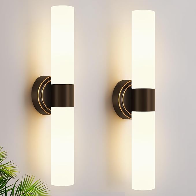 Wall Sconces Set of Two, Modern Bathroom Sconces Wall Lighting with Milky White Glass, Brown Sconces Wall Decor Set of 2 for Bathroom Mirror Bedroom Living Room Hallway