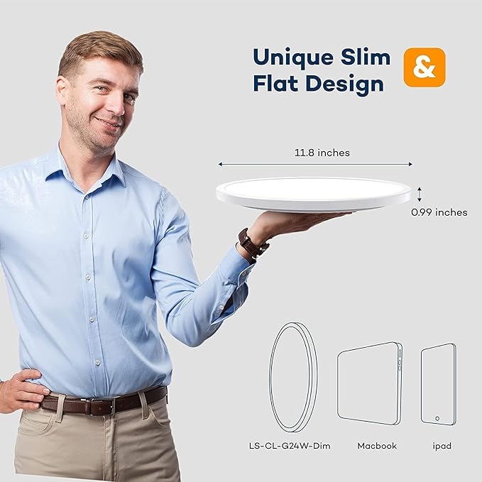 BLNAN Dimmable LED Flush Mount Ceiling Light Fixture with Remote Control, 12Inch 24W 3000K-6500K Light Color Adjustable, Modern Ultra Thin Wired Lamp for Bedroom Kitchen, White, 2 Pack