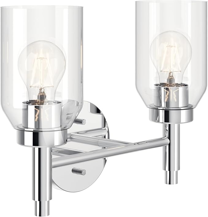 Kichler Madden 2-Light Bathroom Vanity Light Fixture with Clear Glass in Chrome, Modern Wall Mount Lighting for Mirror Over Single or Double Vanity (10.5" x 14.25"), 55184CH