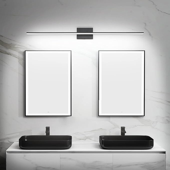 ZUZITO Black Bathroom Light Fixtures - 48 inch Modern Vanity Lights for Bath LED Bathroom Lights Over Mirror Dimmable Cool White Light