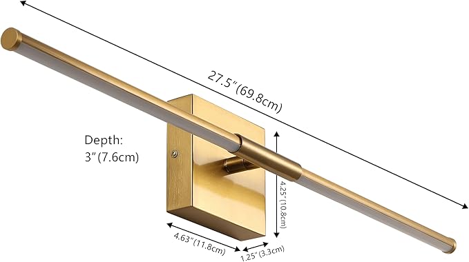 JONATHAN Y 28" Brass Gold Modern Dimmable Integrated LED Wall Sconce, Minimalist Adjustable Metal Vanity Light for Bathroom Mirror, Bedroom, Hallway, 3000K, ETL Listed (JYL7041B)