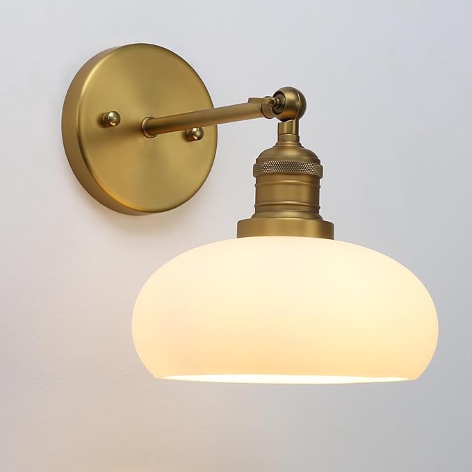 Pathson Milk White Glass Wall Sconce Lamp, Hardwired Vintage Bathroom Vanity Light Fixture for Wall Painting, Living Room, Foyer, Kitchen Sink, Bedroom, Farmhouse Lighting