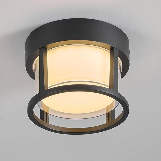 Outdoor Ceiling Porch Light LED Flush Mount for Wall or Ceiling, Round Exterior Wall Lamp for Entryway,Hallway,Porch,Patio and Garage, 3000K Warm Color, 6.3 inch Outdoor Ceiling Light