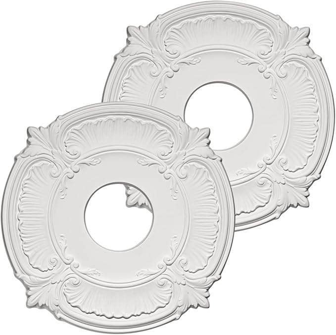 EIFHYT 2 Pack White Home Lighting Ceiling Medallions Molded Plastic, 13" OD x 3-1/2"ID x 3/4" P