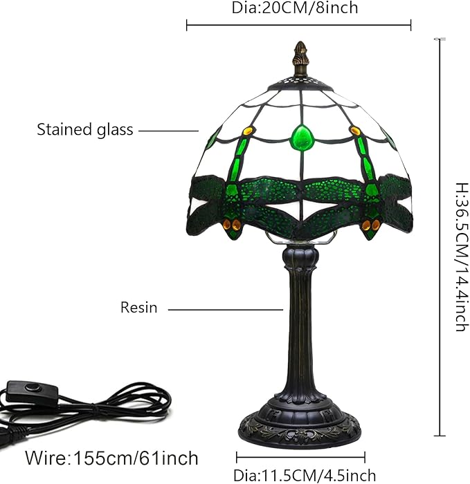 Tiffany Stained Glass Table Lamp Warm White Dragonfly Style Bedroom Retro Bedside lamp Unique Small Table lamp Living Room Dining Room Home Decoration Creative Gift Scene Props Atmosphere lamp