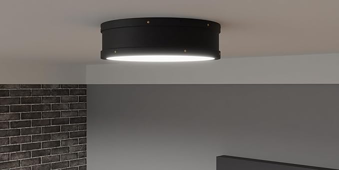 Quoizel Ahoy Round Flush Mount Ceiling Light, 13 Inch Etched Glass Drum Light with Metal Shade, 25 W LED, 1700 Lumens, Close to Ceiling Light Fixtures for Home, Kitchen or Office Lighting