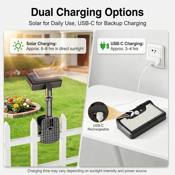 iMaihom Clip On Solar Lights Outdoor with Motion Sensor, 92 LED 600LM Solar Fence Lights, Warm/Neutral/Cool White, 360° Adjustable, IP65 Waterproof Security Light for Deck, Gutter, Porch (2, Black)