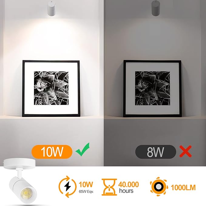 VANoopee 3-Color Dimmable LED Ceiling Spotlight Flush Mount Adjustable Spotlight Directional Spot Lights Indoor Bright Accent Fixture for Living Room Bedroom - CRI90 36° Flicker Free 10W 1000lm White