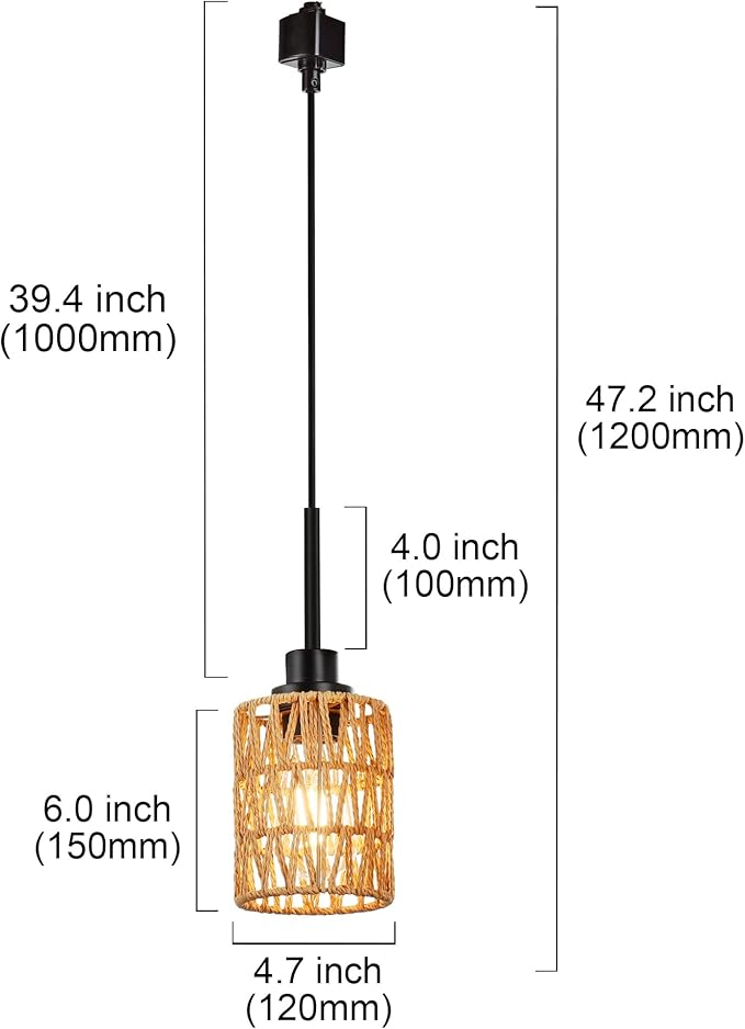 MELUCEE 4 Packs H-Type Track Hanging Light Black Ceiling Track Lighting Fixtures Rattan Pendant Light for Kitchen Island Dining Room Restaurant, Compatible with H Type Track Lighting Rail, E26 Socket
