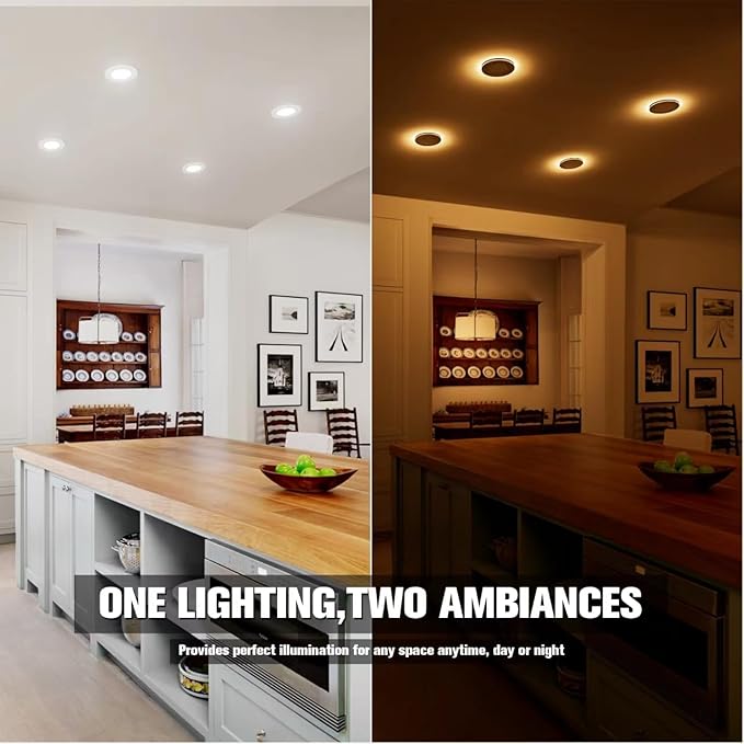 VOLISUN 6 Pack 4 Inch 5CCT Recessed Light with Night Light,Canless LED Recessed Lighting 4 inch,2700K-5000K Selectable,9.5W=80W,810LM Dimmable Recessed Ceiling Wafer Light,ETL Certificated