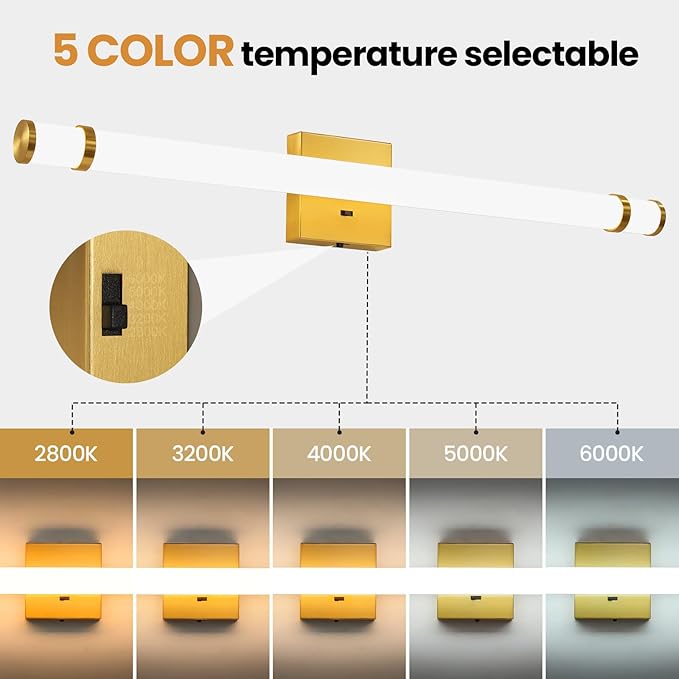 LED Modern Bathroom Light Fixtures Over Mirror - 31 Inch Gold Vanity Lights for Bathroom with Acrylic Shade 19W Dimmable 5CCT Bathroom Sconces Wall Lighting(Built-in Dimmer)