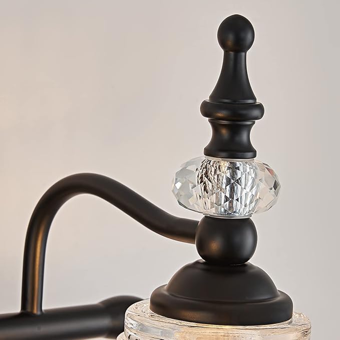 Vanity Light Fixture 4 Lights Bathroom Lighting Painted Black Surface with Thick Crystal Glass Shade, Vintage Vanity Light for Bathroom