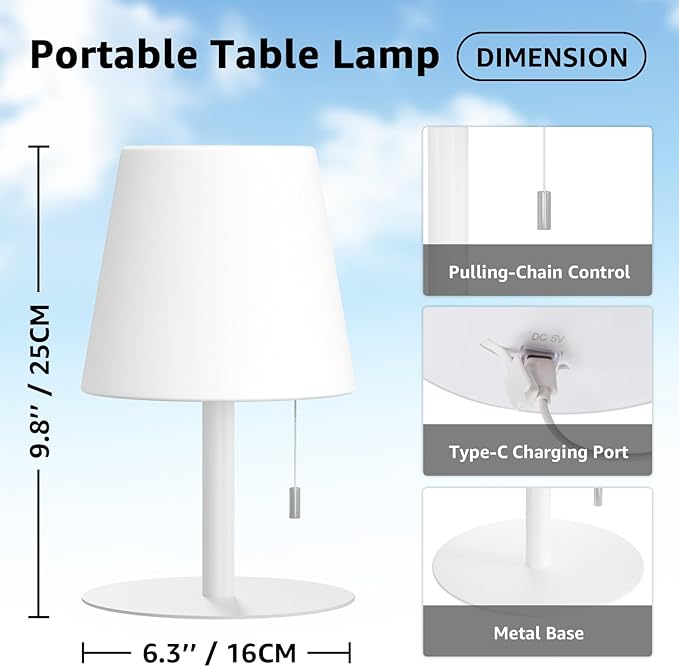 uuffoo Shower Lamp Waterproof 8 Colors, Shower Light Rechargeable Cordless Battery Operated, LED Outdoor Table Lamps Dimmable Portable for Indoor Outdoor Bathroom Home Patio (White)