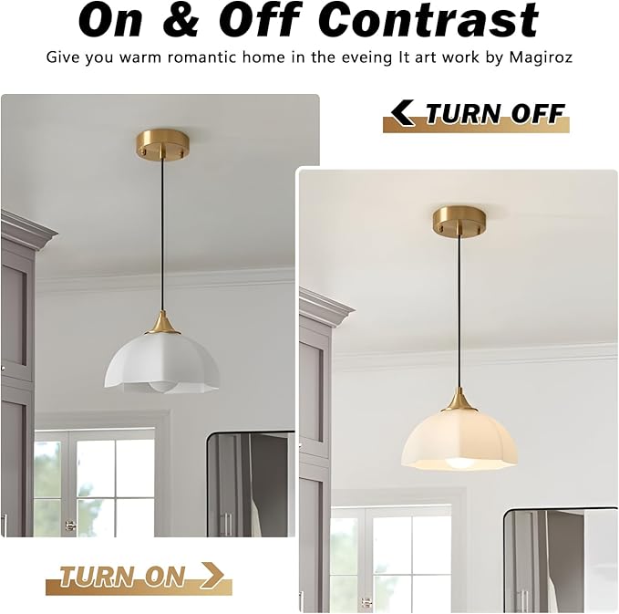 Milk Glass Pendant Light Kitchen Island 2 Pack Mid Century Brushed Gold Dome Ceiling Hanging Light Fixtures Retro Hanging Lamp Set of 2 MPL17-2 GD