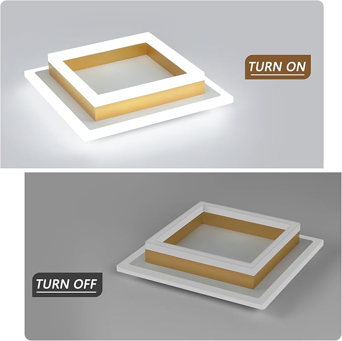 32W Flush Mount Modern LED Ceiling Lights, Gold Small Hallway Ceiling Light, Cool White 6000K Acrylic LED Ceiling Light Fixtures, Close to Ceiling Lights for Bedroom Dining Room Kitchen Bathroom