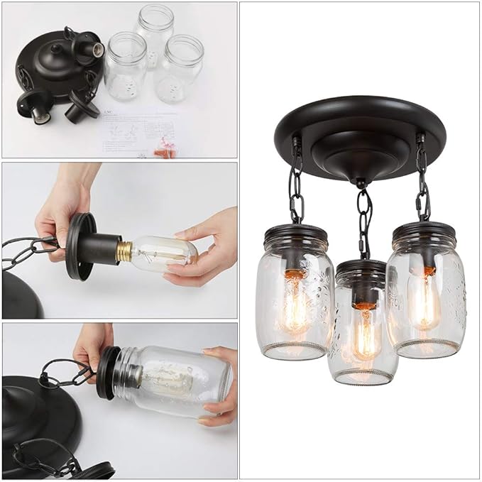 Semi Flush Mount Ceiling Light, Farmhouse Mason Jar Lights for Kitchen, Dining Room & Hallway, Oil Rubbed Bronze（L11.8 × W11.8 ×H13）