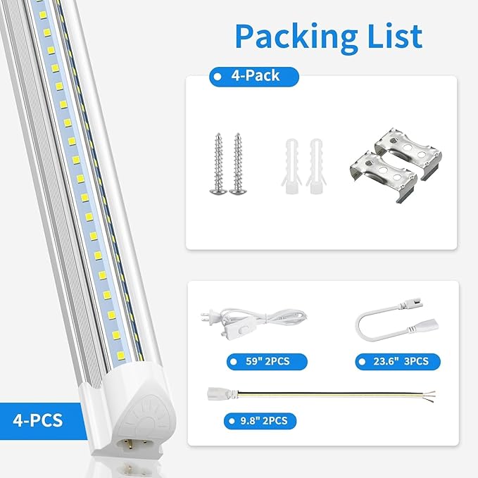 SHOPLED LED Shop Light 4FT, 40W 5500LM 5000K Daylight White, V-Shape Linkable T8 LED Tube Lights, 4 Foot Shop Lights for Workshop, Garage, Warehouse, Basement, ETL Listed, 4-Pack