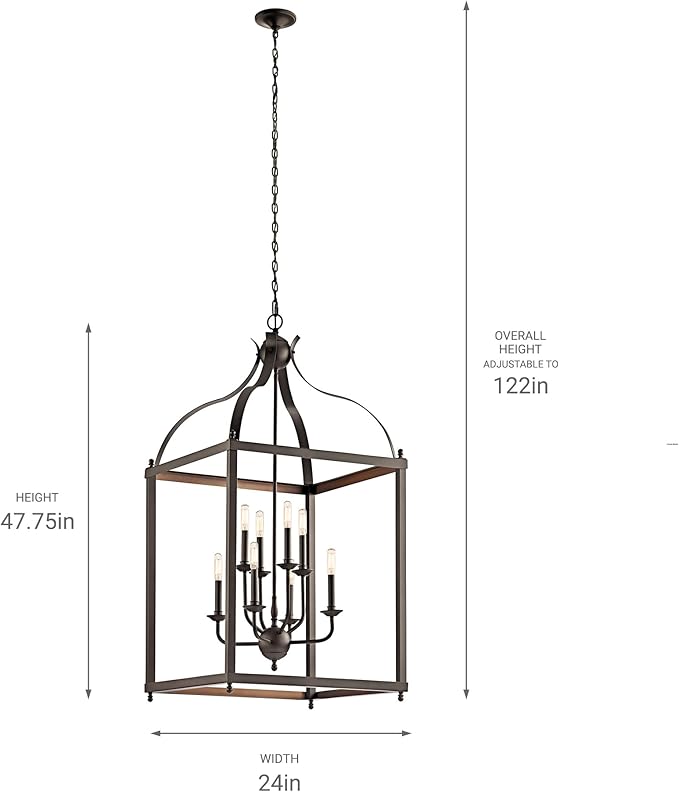 Kichler Larkin 47.75" Foyer Pendant Light in Olde Bronze®, 8-Light Oversized Pendant, (47.75" H x 24" W), 42591OZ