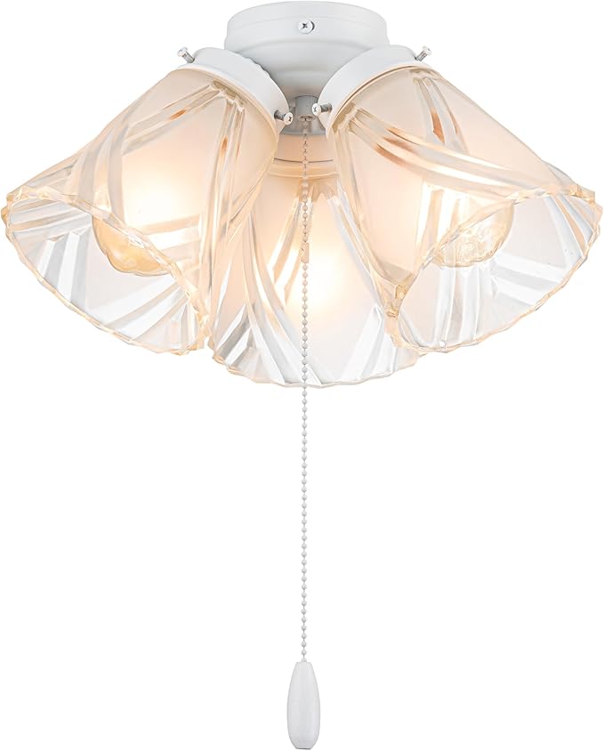 Aspen Creative 22013-3, Three-Light Ceiling Fan Light Kit with Pull Chain, Matte White Finish with Frosted and Clear Glass Shades, 14" Diameter x 7-3/8" Height