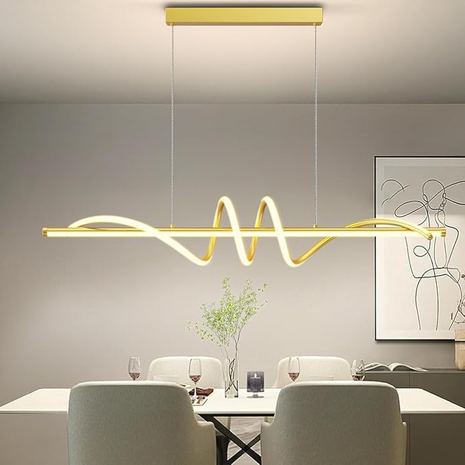 Modern LED Pendant Lights, Ceiling Chandelier Dimmable with Remote Control 3000k-6000K Adjustable Color Temperature, Aluminum Island Lighting Lamp Fixture for Kitchen, Dining Room(47in Gold)