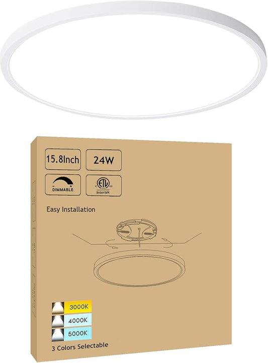 CycevSun 15.8 Inch Dimmable LED Ceiling Light Flush Mount, Low Profile 24W 3000K-4000K-5000K 3 Color Temperature Selectable,120V, Bright 2400LM, ETL Listed