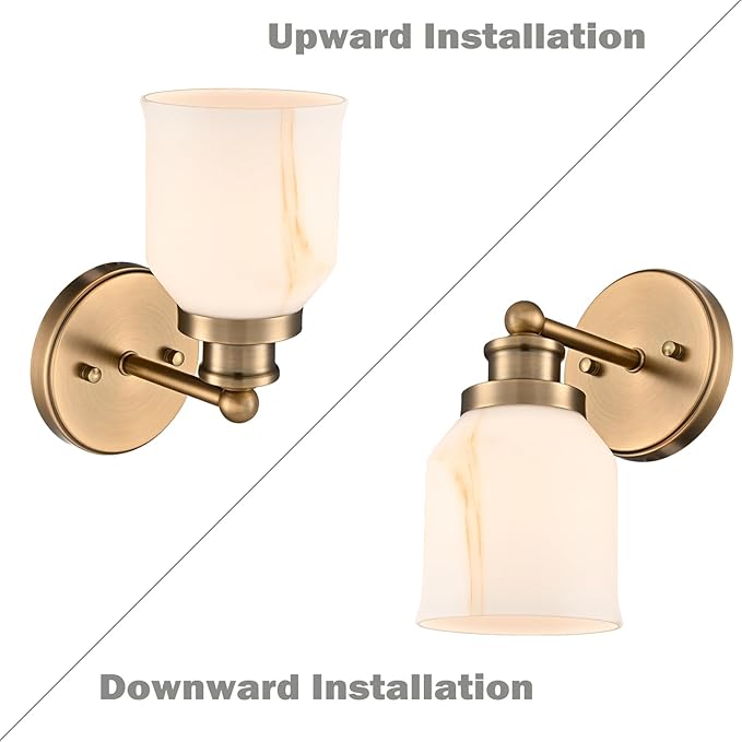 HYDELITE Vintage Wall Sconce Gold Vanity Light with Bell-Shaped Glass Indoor Brass Wall Light for Bathroom Living Room Bedroom Hallway Washroom E26 Base