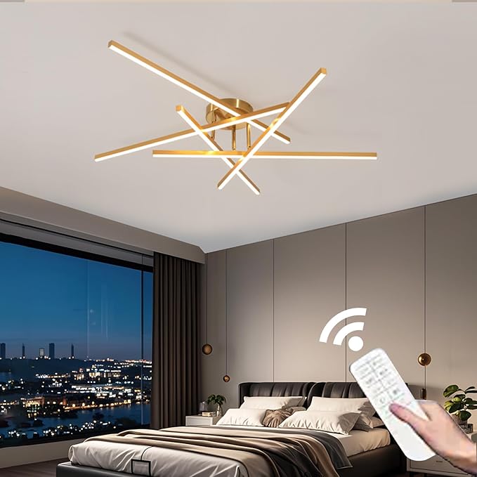 Gold Modern Sputnik Chandelier Ceiling Light Fixtures,5-Lights Industrial Metal Semi Flush Mount Ceiling Light for Bedroom Dining Room Living Room Kitchen Hallway(Gold, 5 Head)
