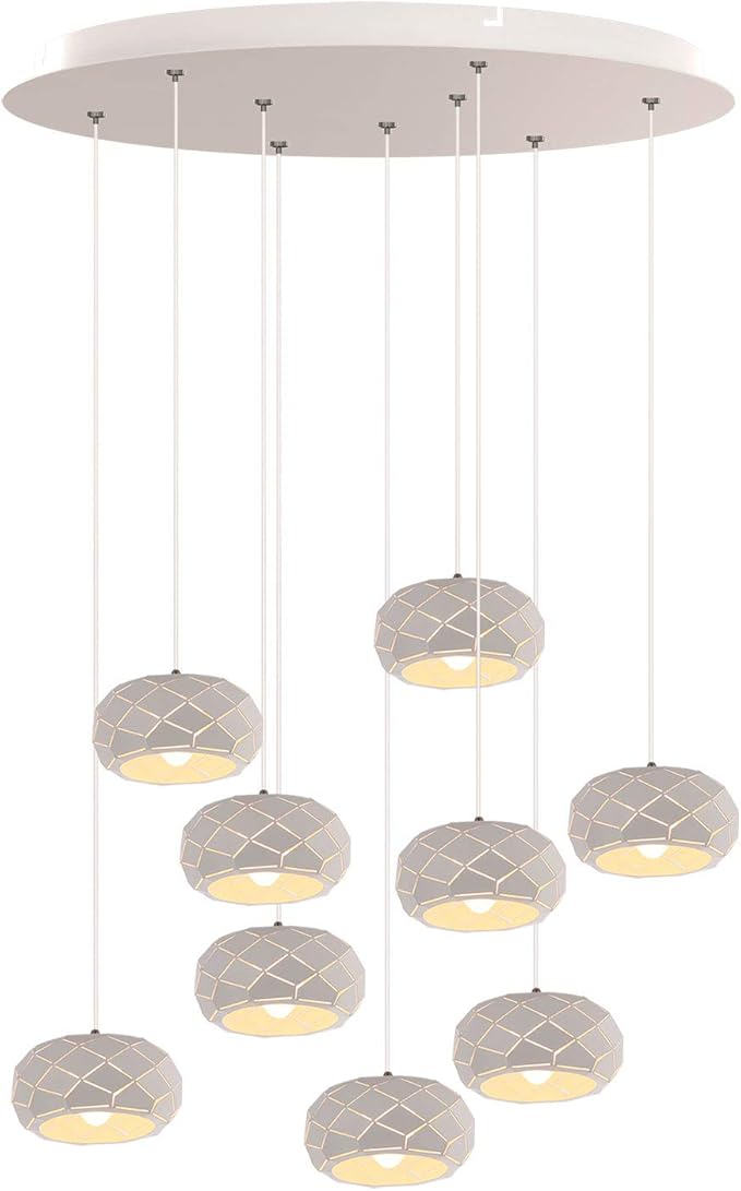Crust 9 Mini Pendant Lighting White - LED Hanging Light Fixture for Kitchen Island, Bar, Foyer - Cluster Pendants - Dimmable, Adjustable Wire, Lamp Bulb Included