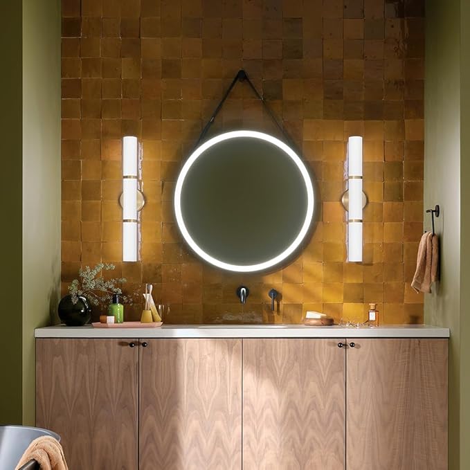 Kichler Rosh 24.25" LED Bathroom Vanity Light Fixture with White Glass in Champagne Bronze, Modern Minimalist Bath Bar for Mirror, Dimmable (24.25" W x 5" H), 55188CPZLED