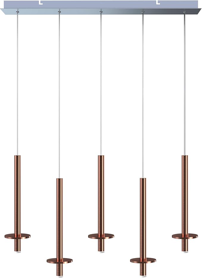 Draco 5 Pendant Lighting Copper – LED Hanging Light Fixture for Kitchen Island, Bar, Foyer – Equilateral Cluster of Mini Metal Rod Pipe Tube Cylinders – Dimmable, Adjustable Wire, Lamp Bulb Included