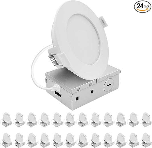 LUXRITE 4 Inch LED Recessed Light, ECO Backlit Mini Panel Spotlight, 5CCT 2700K-5000K, 1000 Lumens, High Output, 11 Watts, Dimmable, IC Rated, Wet Rated, ETL Listed, Energy Star, Round (24 Pack)