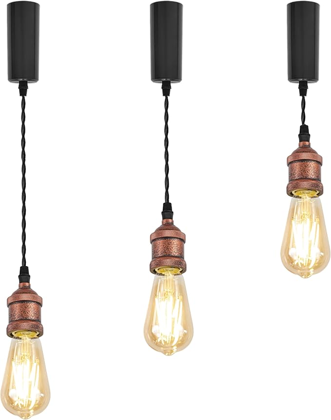 Kiven H-Type Track Lighting Pendant Adjustable Length,Industrial h Track Pendant Lights with Aluminum Holder,3-Light Track Lighting Fixture,Vintage Red