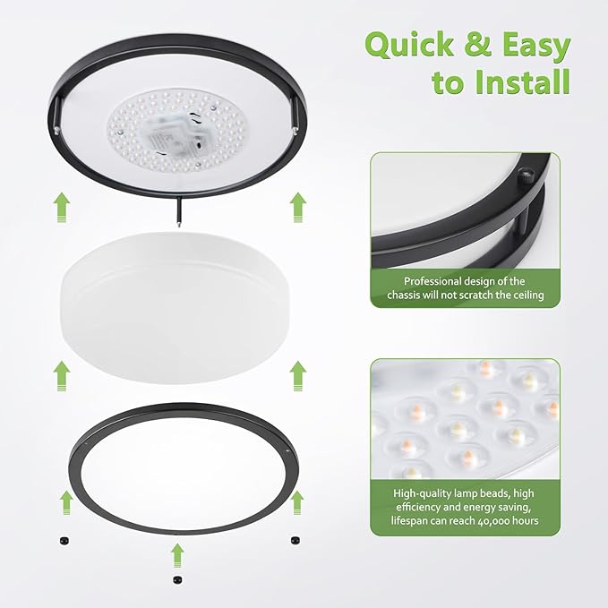 Black Flush Mount Ceiling Light - 2 Pack 24W 3000K/3500K/4000K/5000K/6000K Dimmable 10 Inch Led Ceiling Light Fixture for Bedroom Bathroom Kitchen Hallway (2, Black, 10 Inch)