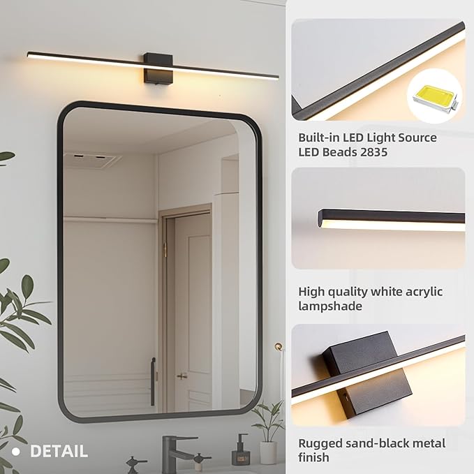 Modern Bathroom Vanity Light 40 Inch, 23W Black Bathroom Light Fixture Over Mirror, Dimmable 5CCT LED Wall Sconce Lighting for Restroom Mirro