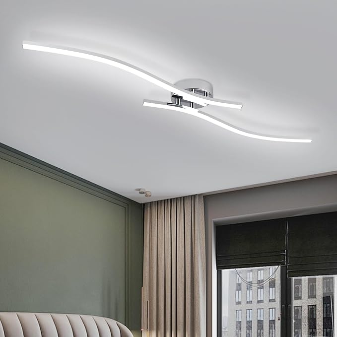 28W Chrome Linear Ceiling Light Modern LED Ceiling Light Fixture 6000K Aluminum 39.37Inch Long Ceiling Lamp for Hallway, Kitchen, Bedroom, Dining Room