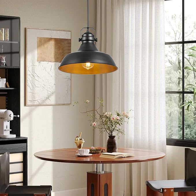 Farmhouse Pendant Light,11.8-inch Barn Vintage Hanging Light Fixture for Kitchen Island,Adjustable Height, 2 Pack Kitchen Island Lighting
