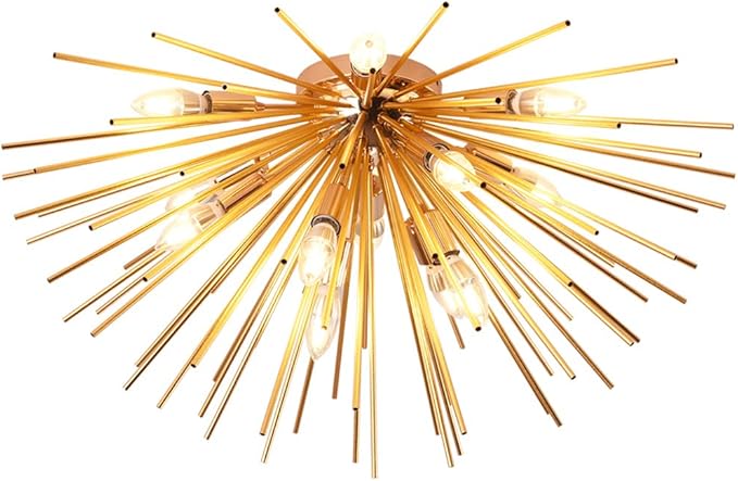 Jaycomey Sputnik Ceiling Light Fixtures, Mid-Century 12 Lights Gold Firework Ceiling Light, Modern Semi Flush Mount Ceiling Lamp for Bedroom Living Dining Room, E12, Dia 29.5 Inch