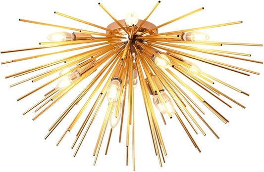 Jaycomey Sputnik Ceiling Light Fixtures, Mid-Century 12 Lights Gold Firework Ceiling Light, Modern Semi Flush Mount Ceiling Lamp for Bedroom Living Dining Room, E12, Dia 29.5 Inch