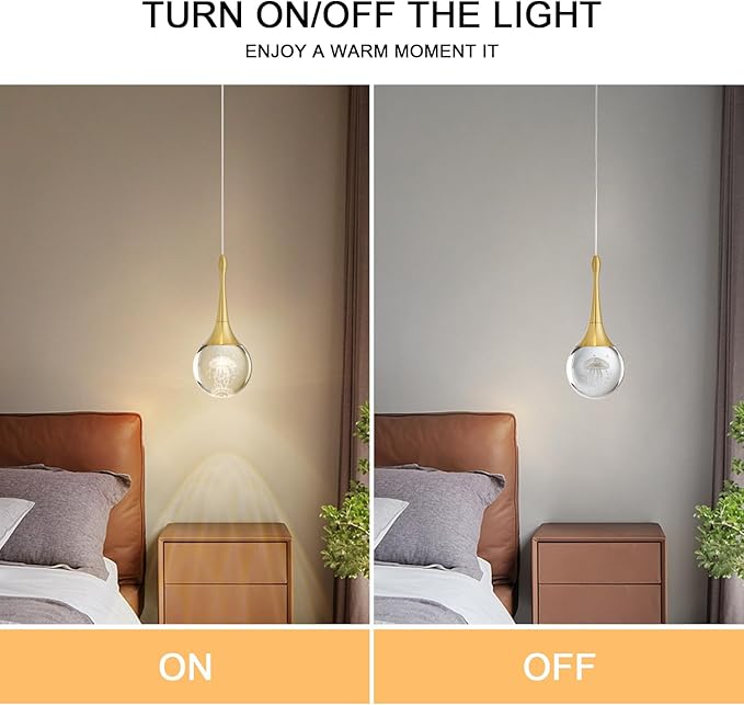 CHYING LED Kitchen Island Pendant Lights 3 Pack Gold Teardrop Pendant Light Bathroom Ceiling Hanging Light Globe Jellyfish Pendant Lighting for Living Room Dining Room Bar 3000K Warm White
