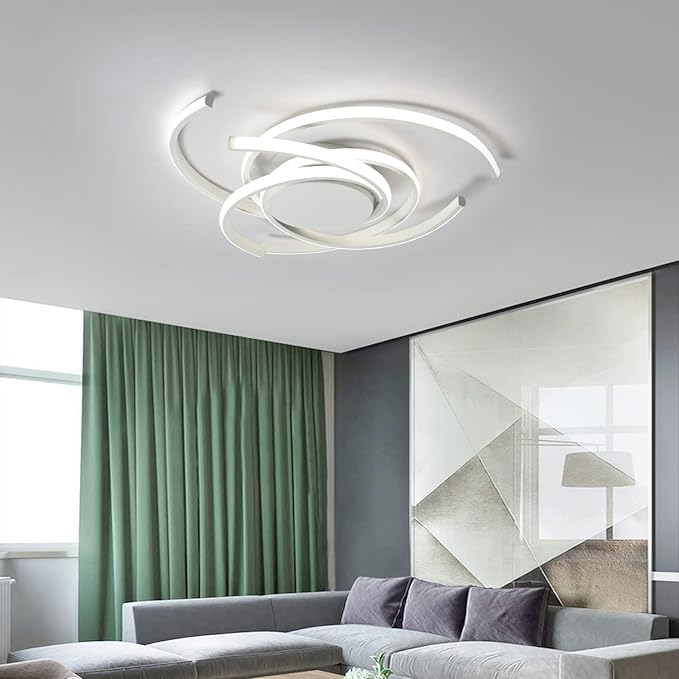 Modern Ceiling Light LED Semi Flush Mount Close to Ceiling Fixture Dimmable with Remote Control White for Living Dining Kids Room Bedroom Kitchen 21"