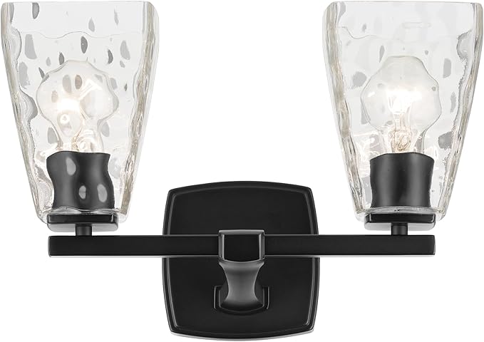 Kichler Marant 2-Light Bathroom Vanity Light Fixture with Clear Water Glass in Black, Modern Wall Mount Light for Powder Room Over Mirror (14.25 x 9.5 in), 55215BKWTR
