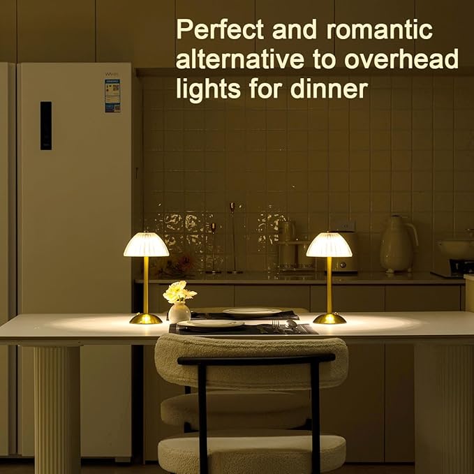 HEQET Cordless Table Lamps for Home,Table,Dining Room, Gold Rechargeable Lamps, USB Charge 12'' Tall LED Brass Portable Outdoor Indoor Table Lamp with Built-in Dimmer (Pack2-Gold Lamp)